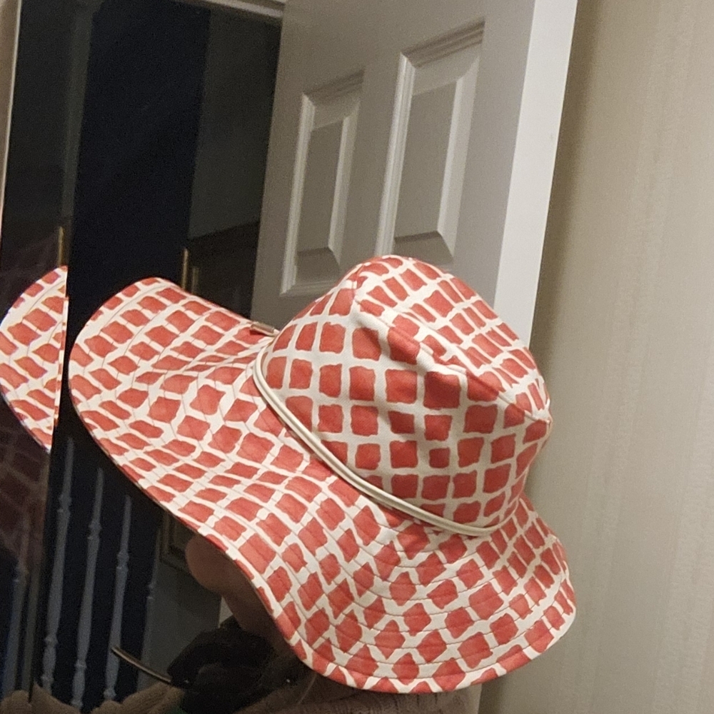 Coach Vintage Wide Brim Cotton Red and White Patterned Sun Hat